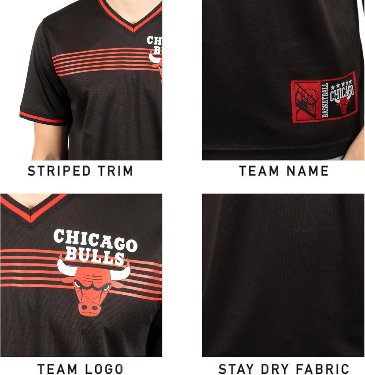 Ultra Game NBA Official Men’s Game Time Soft Mesh Short Sleeve Shirt, Chicago Bulls, Black|Chicago Bulls