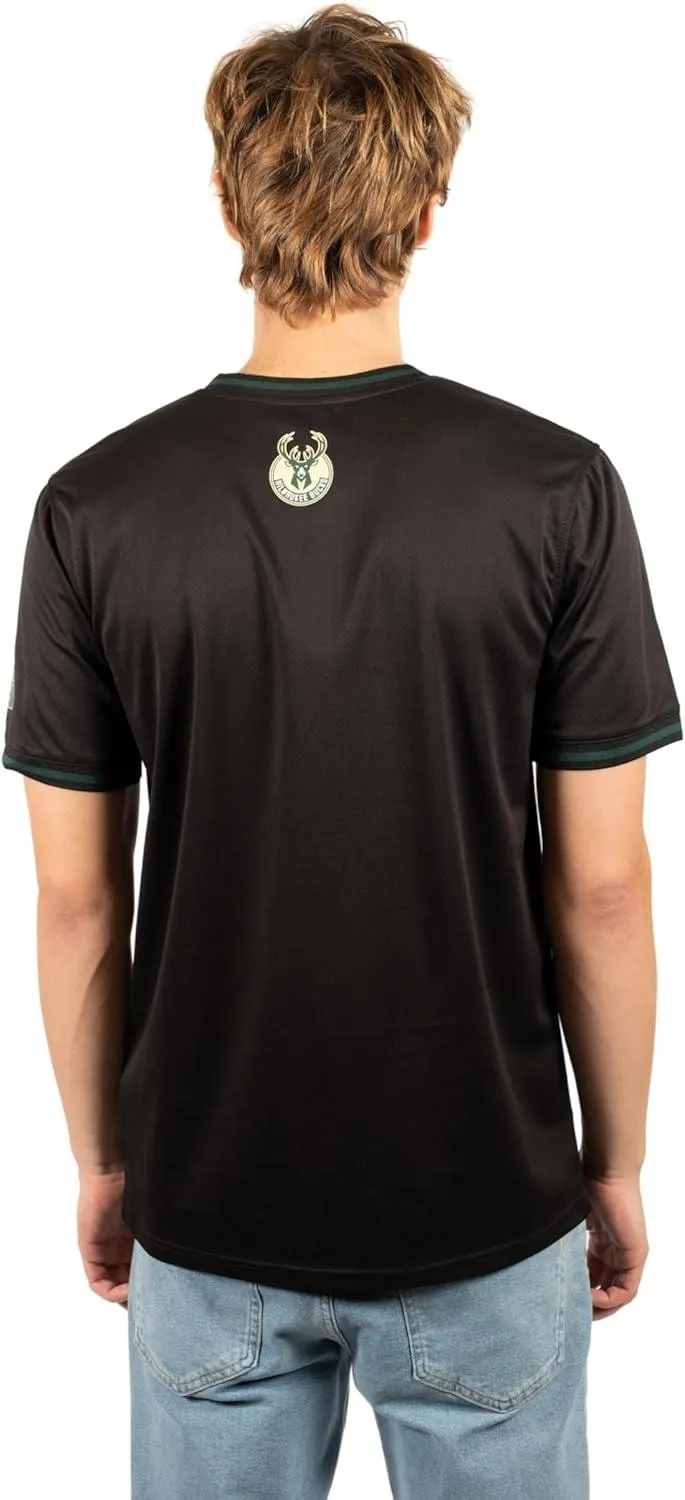 Ultra Game NBA Official Men’s Game Time Soft Mesh Short Sleeve Shirt, Milwaukee Bucks, Black|Milwaukee Bucks