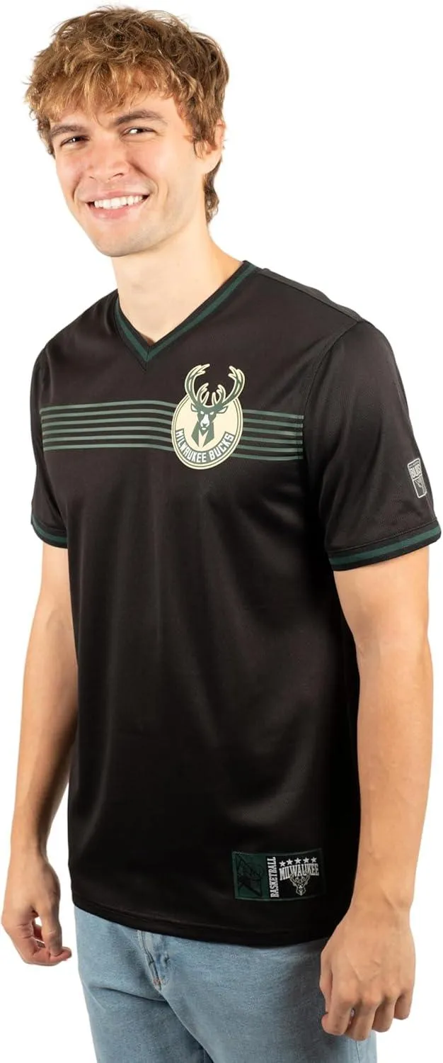 Ultra Game NBA Official Men’s Game Time Soft Mesh Short Sleeve Shirt, Milwaukee Bucks, Black|Milwaukee Bucks