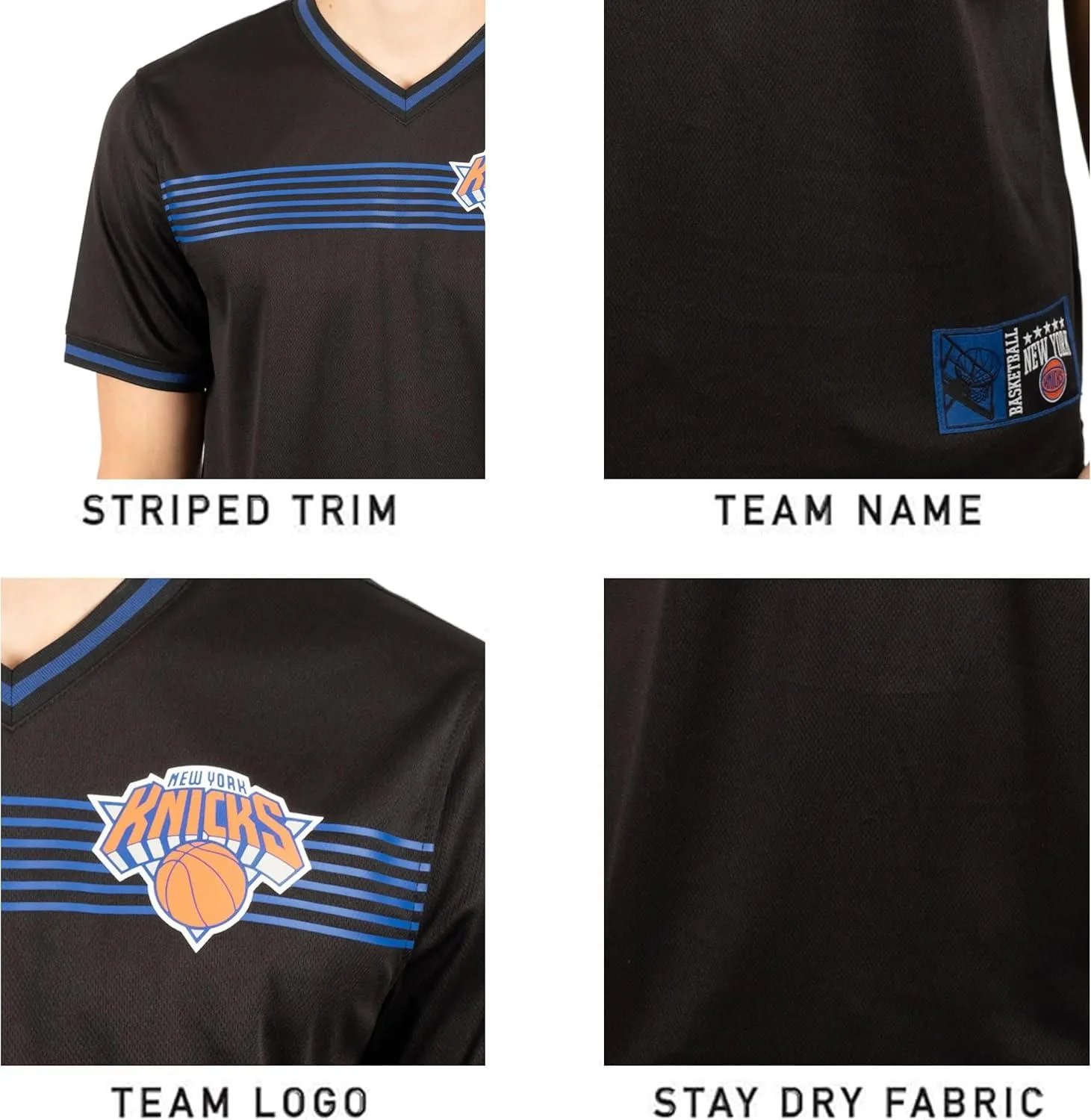 Ultra Game NBA Official Men’s Game Time Soft Mesh Short Sleeve Shirt, New York Knicks, Black|New York Knicks