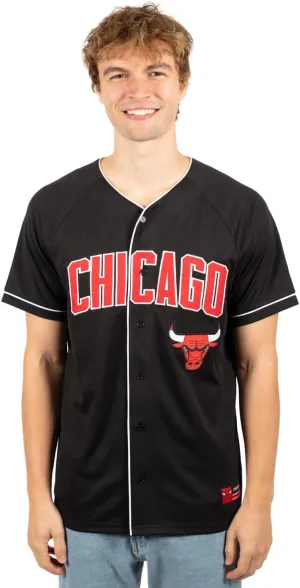 Ultra Game NBA Official Men’s Super Soft Button Down Baseball Shirt, Chicago Bulls, Black|Chicago Bulls