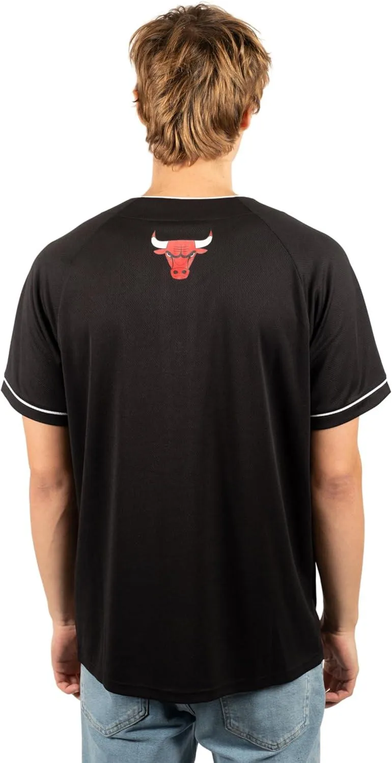 Ultra Game NBA Official Men’s Super Soft Button Down Baseball Shirt, Chicago Bulls, Black|Chicago Bulls