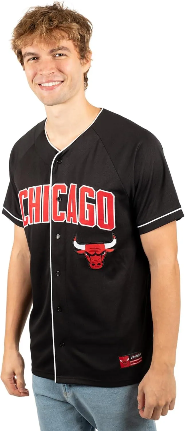 Ultra Game NBA Official Men’s Super Soft Button Down Baseball Shirt, Chicago Bulls, Black|Chicago Bulls