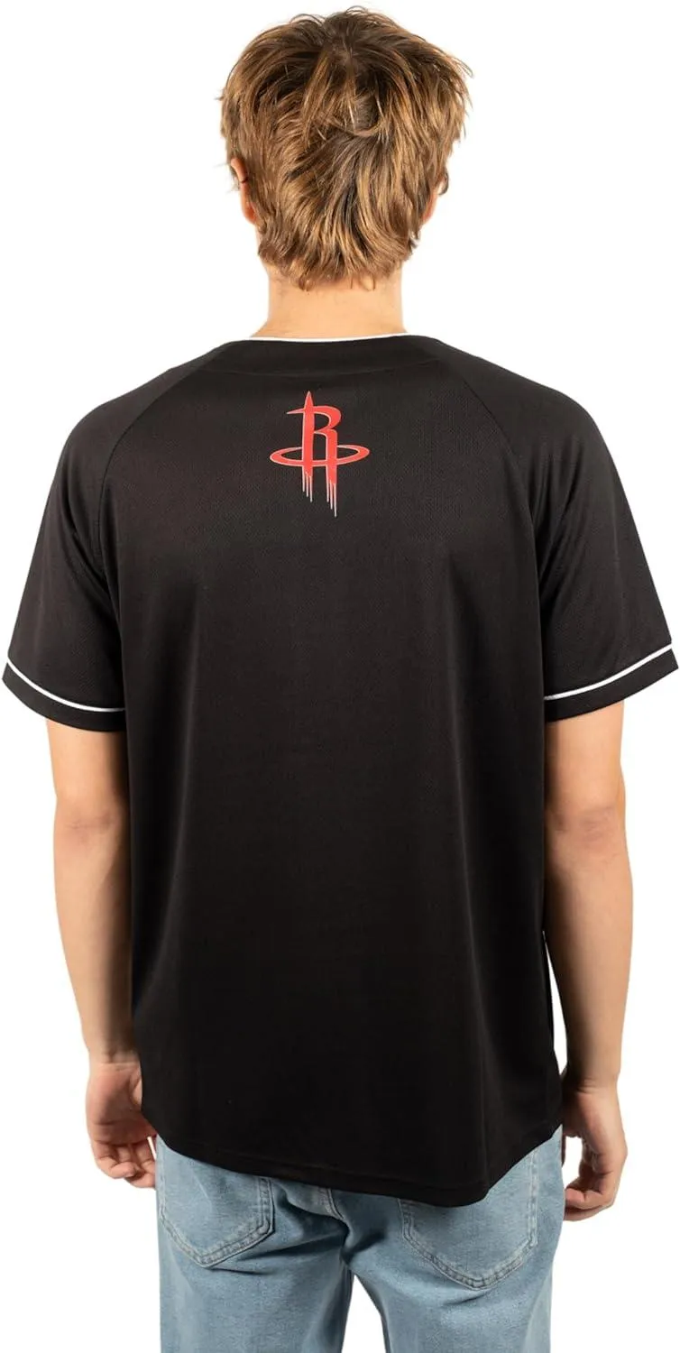 Ultra Game NBA Official Men’s Super Soft Button Down Baseball Shirt, Houston Rockets, Black|Houston Rockets