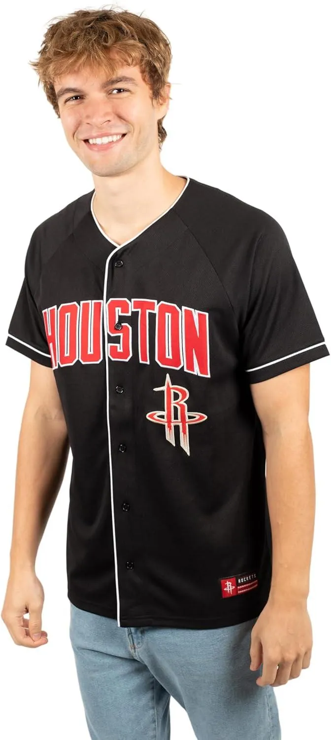 Ultra Game NBA Official Men’s Super Soft Button Down Baseball Shirt, Houston Rockets, Black|Houston Rockets