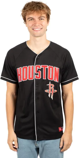 Ultra Game NBA Official Men’s Super Soft Button Down Baseball Shirt, Houston Rockets, Black|Houston Rockets