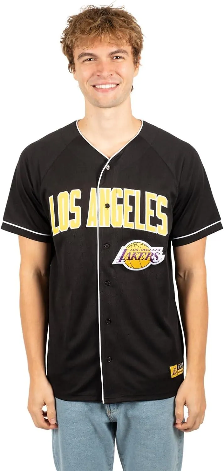 Ultra Game NBA Official Men’s Super Soft Button Down Baseball Shirt, Los Angeles Lakers, Black|Los Angeles Lakers