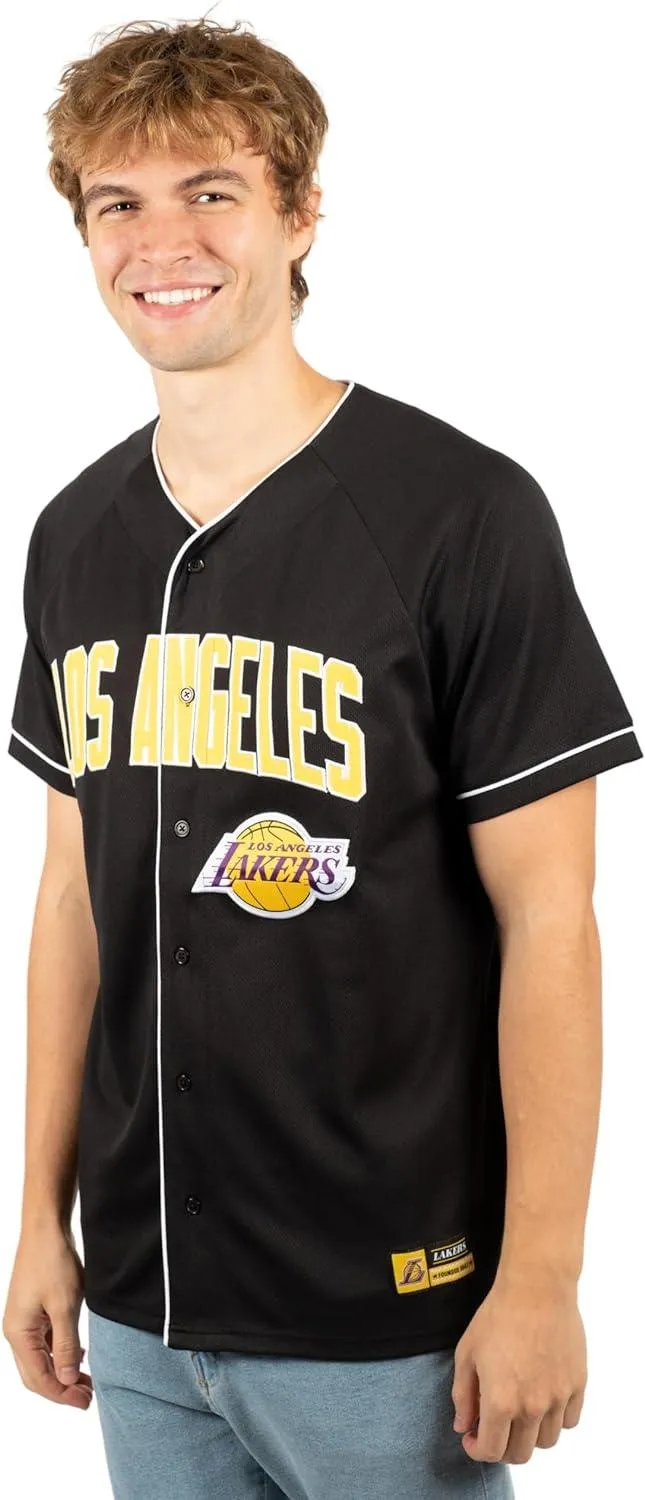 Ultra Game NBA Official Men’s Super Soft Button Down Baseball Shirt, Los Angeles Lakers, Black|Los Angeles Lakers