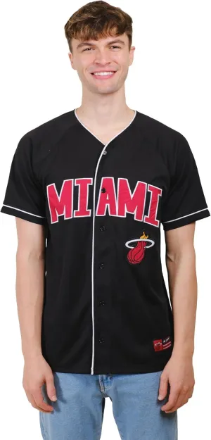 Ultra Game NBA Official Men’s Super Soft Button Down Baseball Shirt, Miami Heat, Black|Miami Heat