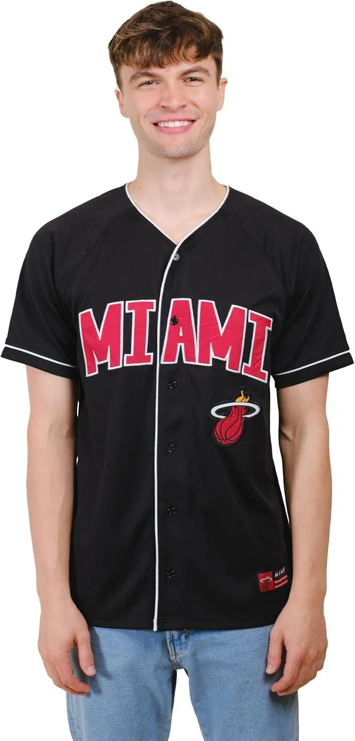 Ultra Game NBA Official Men’s Super Soft Button Down Baseball Shirt, Miami Heat, Black|Miami Heat