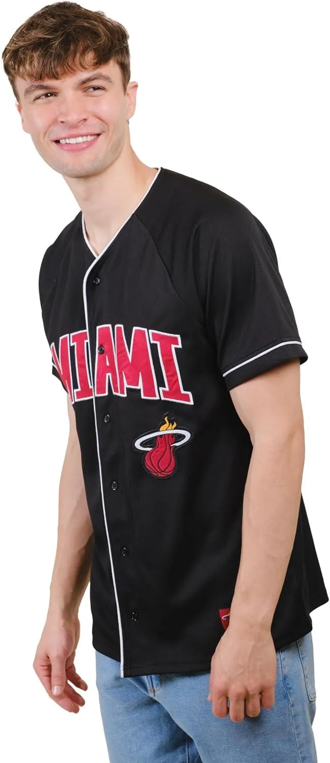 Ultra Game NBA Official Men’s Super Soft Button Down Baseball Shirt, Miami Heat, Black|Miami Heat