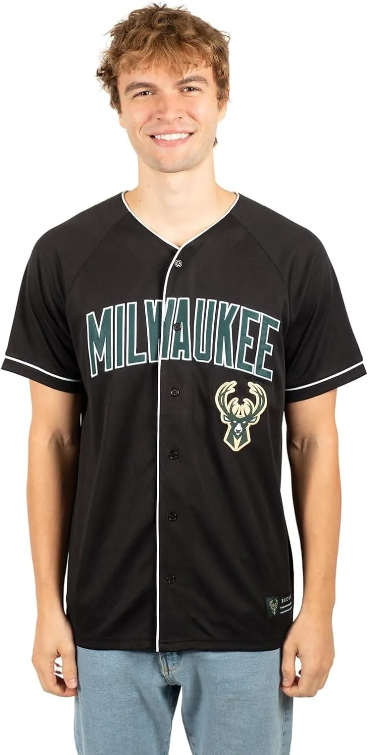 Ultra Game NBA Official Men’s Super Soft Button Down Baseball Shirt, Milwaukee Bucks, Black|Milwaukee Bucks
