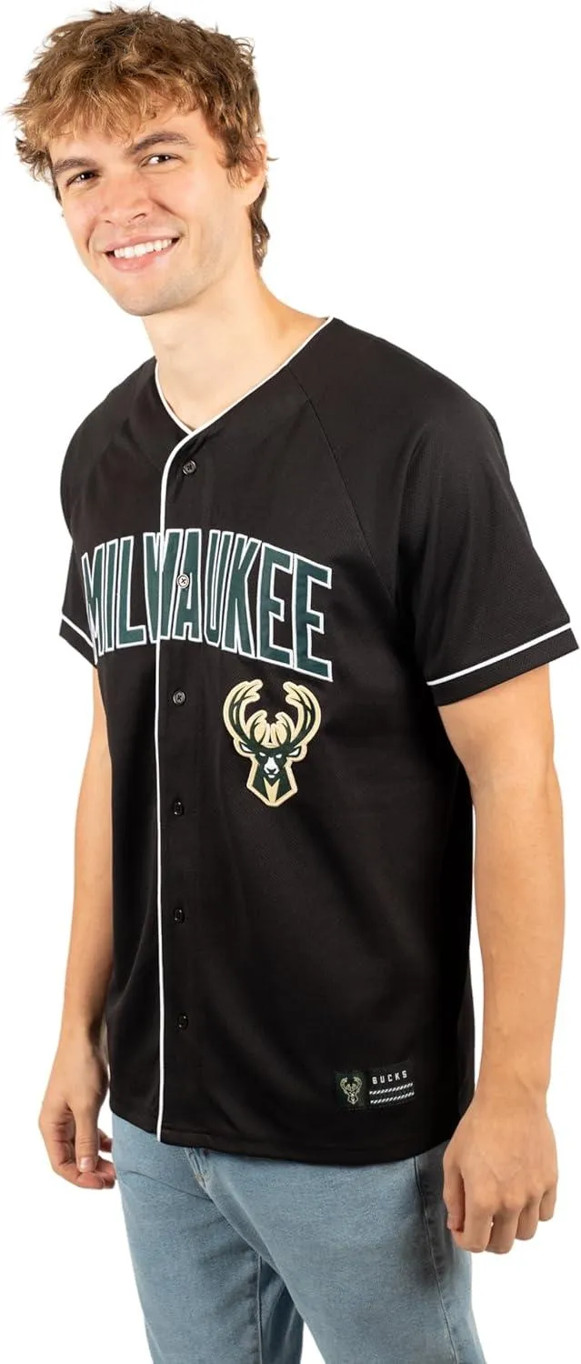 Ultra Game NBA Official Men’s Super Soft Button Down Baseball Shirt, Milwaukee Bucks, Black|Milwaukee Bucks