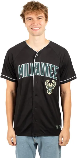 Ultra Game NBA Official Men’s Super Soft Button Down Baseball Shirt, Milwaukee Bucks, Black|Milwaukee Bucks