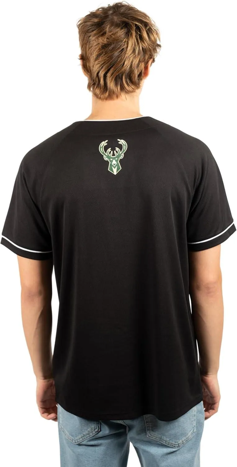 Ultra Game NBA Official Men’s Super Soft Button Down Baseball Shirt, Milwaukee Bucks, Black|Milwaukee Bucks