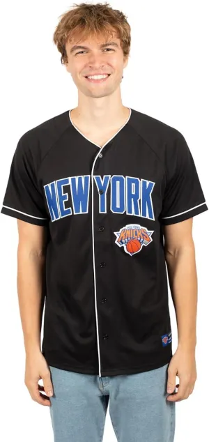 Ultra Game NBA Official Men’s Super Soft Button Down Baseball Shirt, New York Knicks, Black|New York Knicks