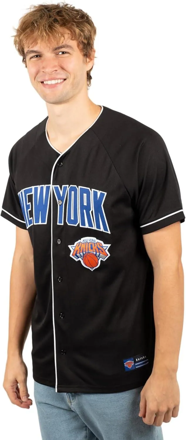 Ultra Game NBA Official Men’s Super Soft Button Down Baseball Shirt, New York Knicks, Black|New York Knicks