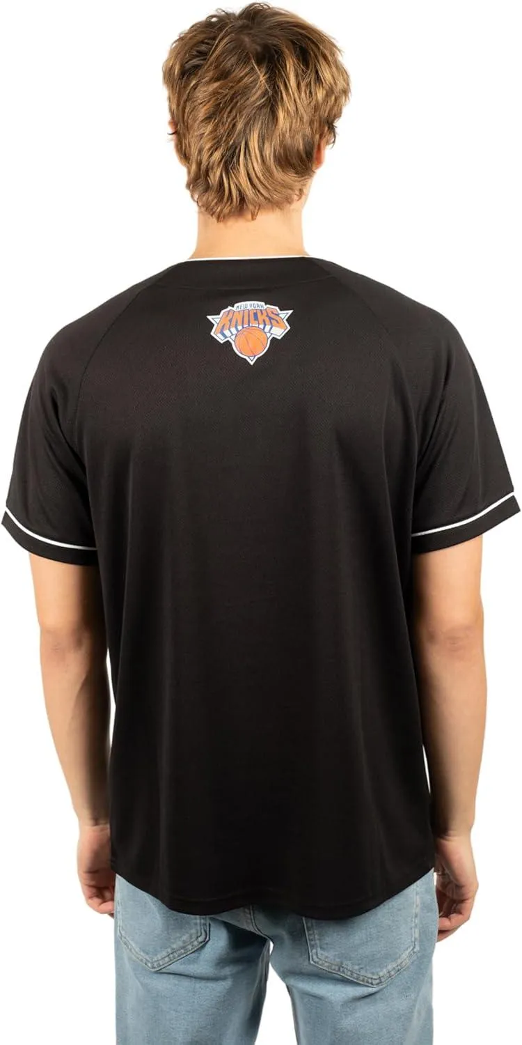 Ultra Game NBA Official Men’s Super Soft Button Down Baseball Shirt, New York Knicks, Black|New York Knicks