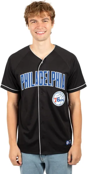 Ultra Game NBA Official Men’s Super Soft Button Down Baseball Shirt, Philadelphia 76ers, Black|Philadelphia 76ers