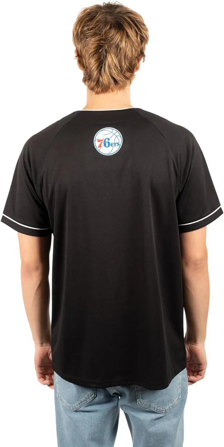 Ultra Game NBA Official Men’s Super Soft Button Down Baseball Shirt, Philadelphia 76ers, Black|Philadelphia 76ers