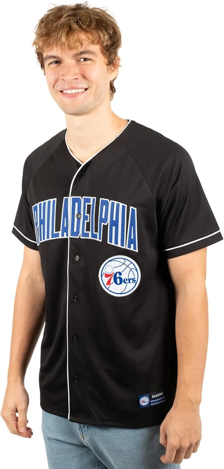 Ultra Game NBA Official Men’s Super Soft Button Down Baseball Shirt, Philadelphia 76ers, Black|Philadelphia 76ers