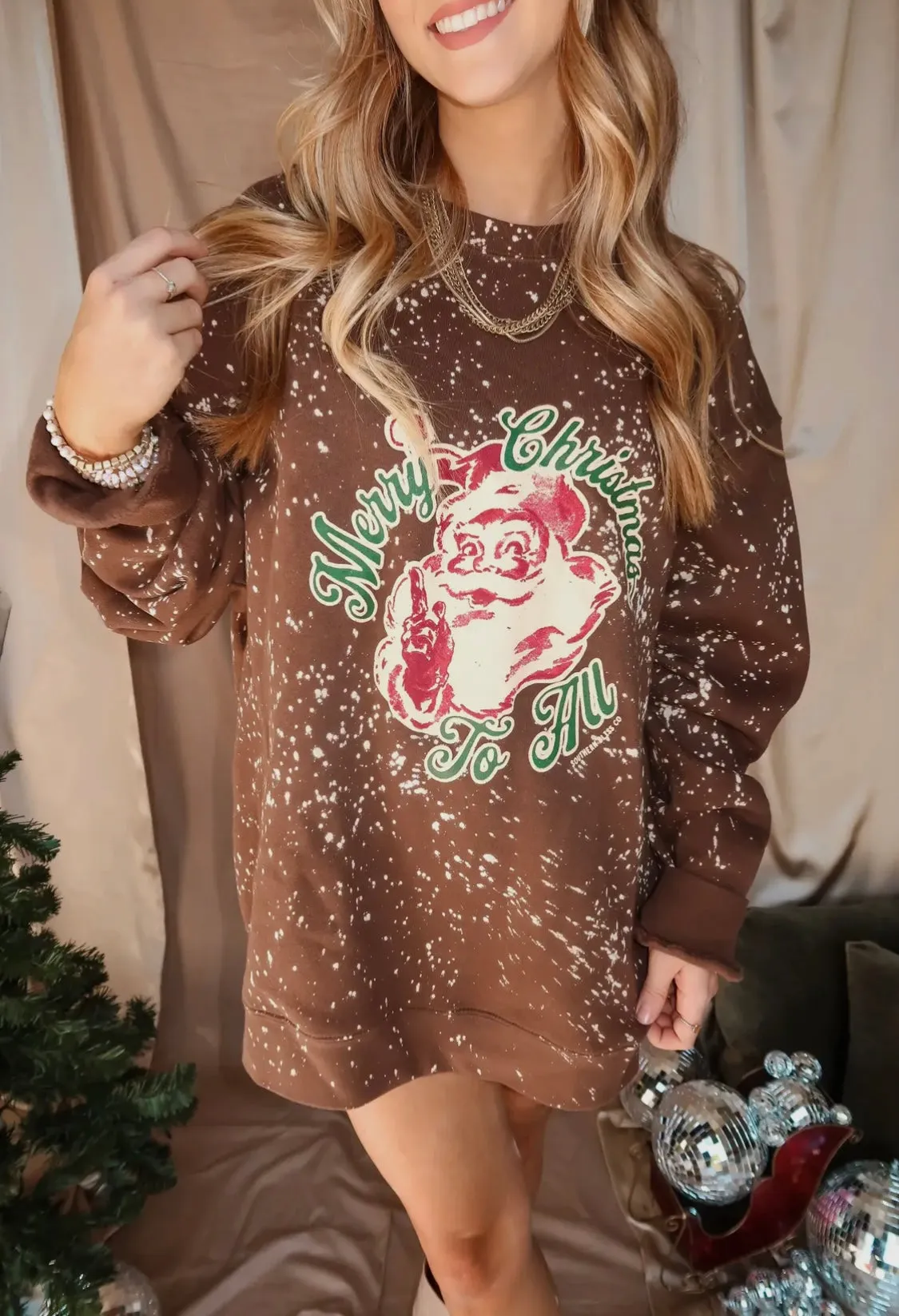 Vintage Santa Brown Bleached Crewneck Sweatshirt