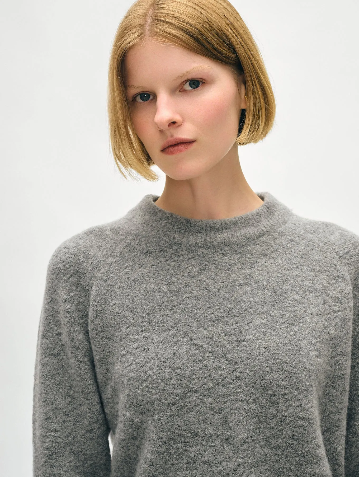 White   Warren Merino Cashmere Bouclé Sweatshirt 21012