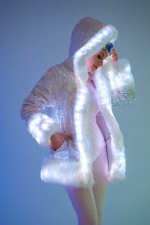 Women's LED Petite Playa Coat in "White Velvet Unicorn Sequin " IN STOCK